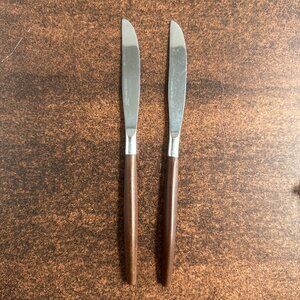 Mid Century Faux Wood Handled Knives Set Of 2 Ekco Eterna Canoe Modern Forged